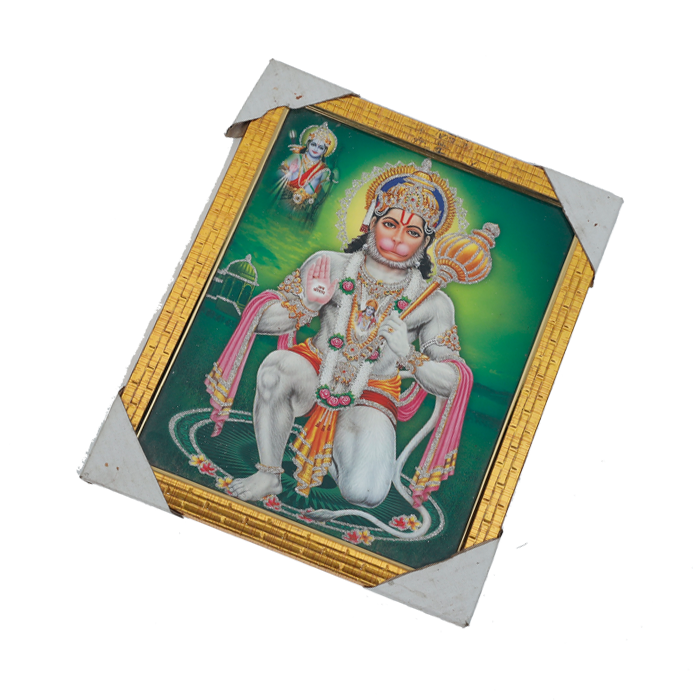 Lord Hanuman Sitting Posture Photo Frame - 12 × 10 Inches | For Pooja Temple | Home Decor And Gifts