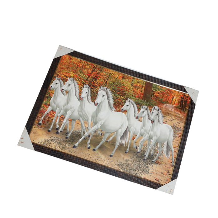 7 Running Vastu Shastr White Horse Photo Frame - 22 × 30 Inches | For Home Decor And Gifts