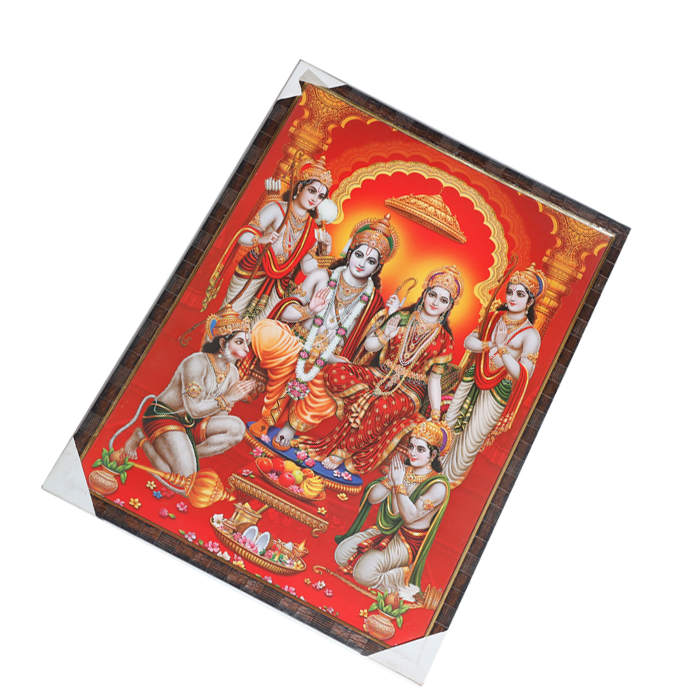 Lord Ram Darbar With Ram, Laxman, Sita And Hanuman Photo Frame - 25 × 19 Inches | For Pooja Temple | Home Decor And GIfts