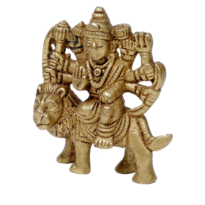 Brass Murti 0 No. Goddess Durga Mata Is Sitting On Lion - 2.2 × 2 Inches | For Pooja Temple | Home Decor And Gifts