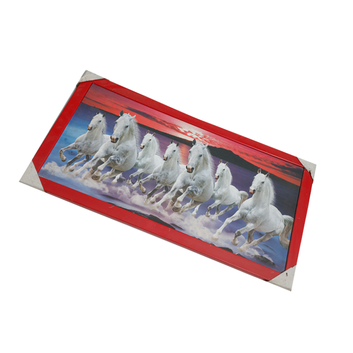 7 Running Vastu Shastr White Horse Photo Frame - 26 × 14 Inches | For Home Decor And Gifts