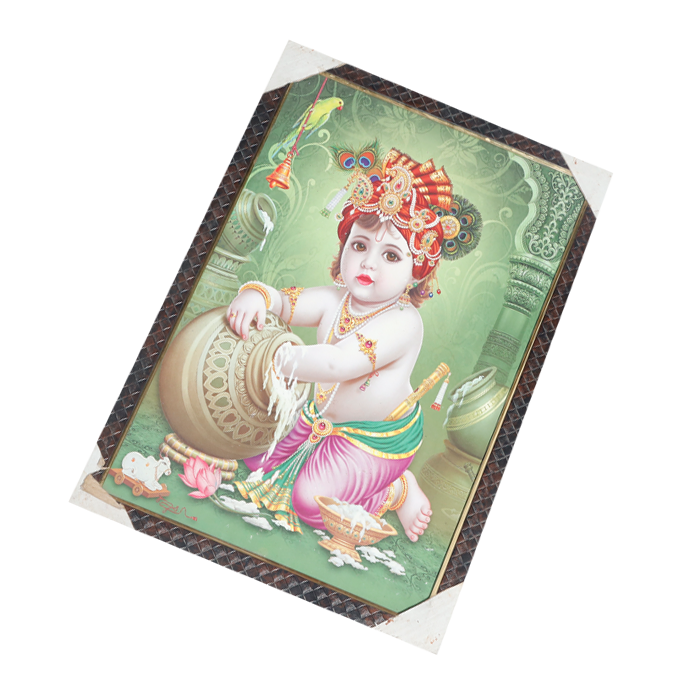 Lord Bal Gopal Krishna Photo Frame - 10× 19 Inches | For Pooja Temple | Home Decor And Gifts