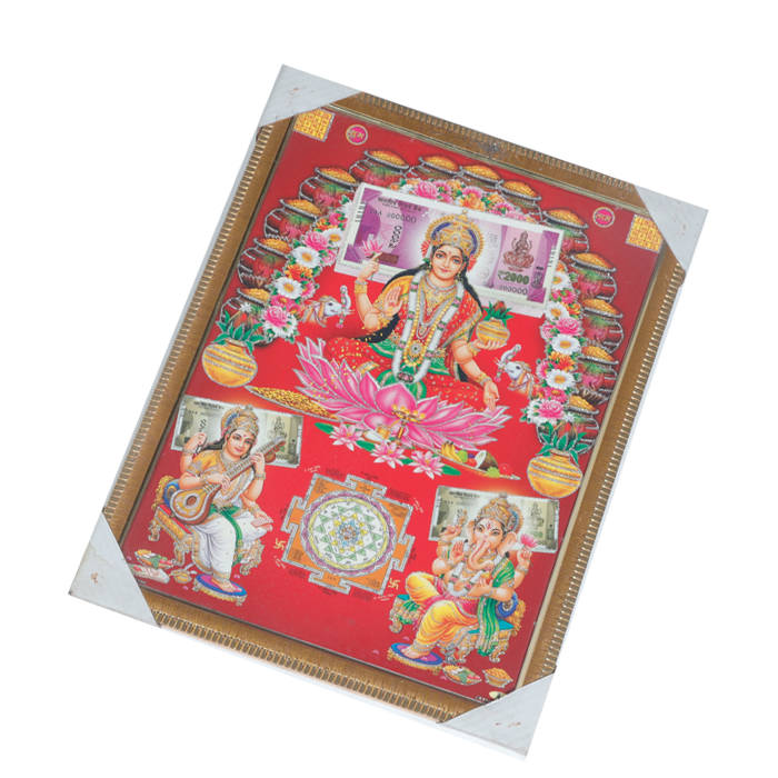 Goddess Lakshmi, Goddess Saraswati and Lord GaneshaPhoto Frame - 17 × 13 Inches | For Pooja Temple | Home Decor And Gifts