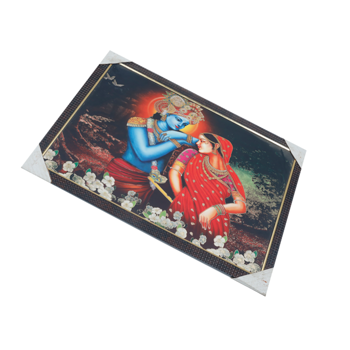 Goddess Radha And Lord Krishan Photo Frame - 20 × 13 Inches | For Pooja Temple | Home Decor And Gifts