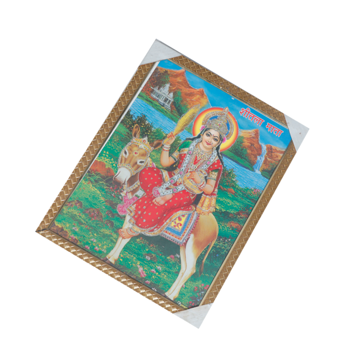 Goddess Sheetala Mata Is Sitting On Donkey Photo Frame - 17 × 13 Inches | For Pooja Temple | Home Decor And Gifts