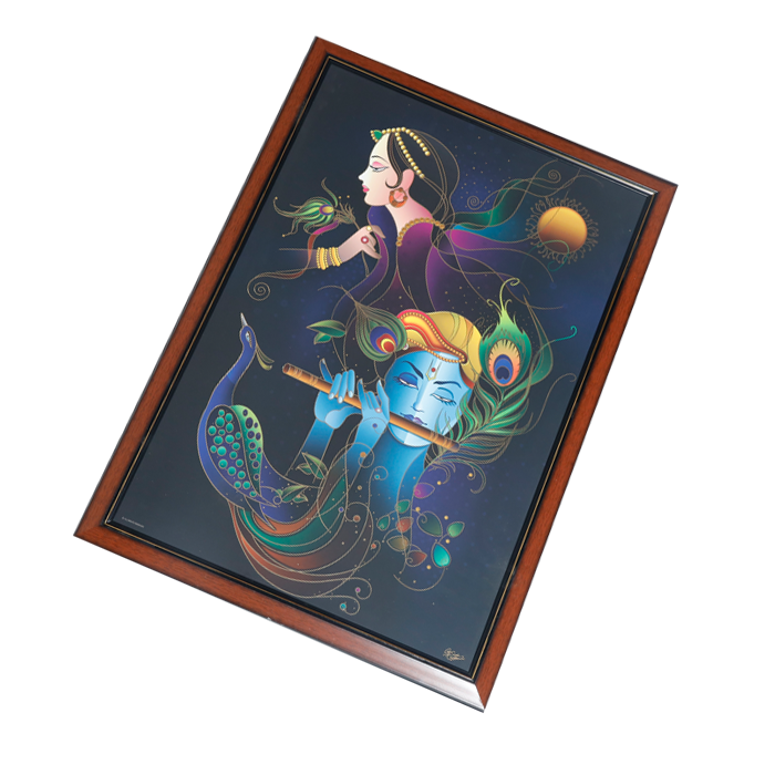 Lord Krishan And Goddess Radha Photo Frame - 30 × 22 Inches | For Pooja Temple | Home Decor And Gifts