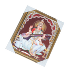 Goddess Saraswati Mata Sitting on Lotus Flower Photo Frame - 12 × 10 Inches | For Pooja Temple | Home Decor And GIfts
