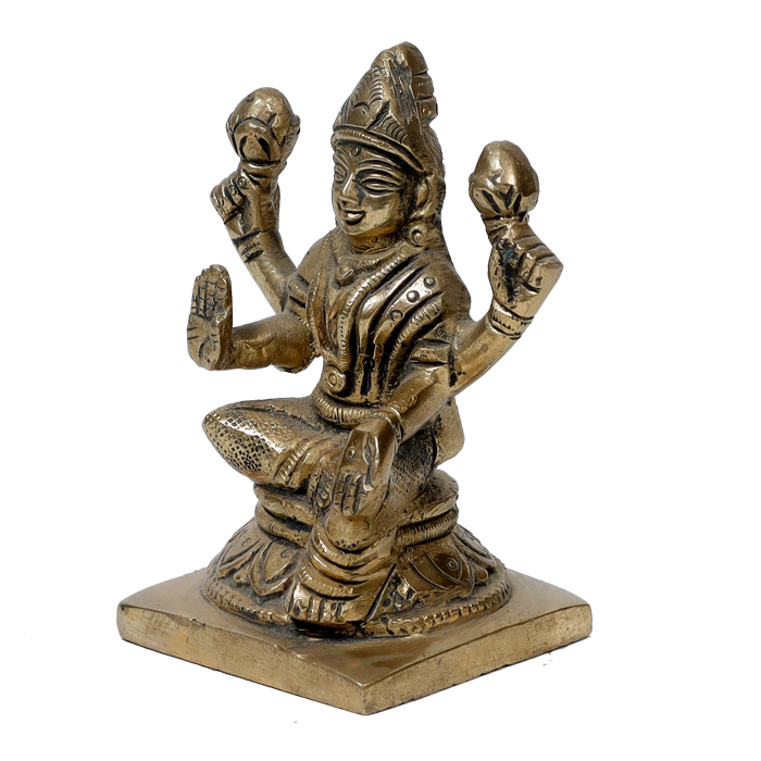 Brass Murti Goddess Lakshmi Ji Is Sitting On Stool - 3.7 × 2.9 Inches | For Pooja Temple | Home Decor And Gifts