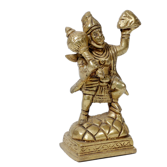 Brass Murti Veer Bajrang Bali Hanuman Ji Carrying Mountain of Herbs - 4 × 2.5 Inches | For Pooja Temple | Home Decor And Gifts