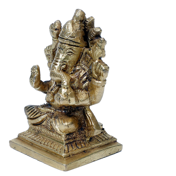 Brass Murti Lord Ganesha Is Sitting On Throne - 3 × 2 Inches | 3.5 × 3 Inches | 3 × 2.5 Inches | 3 × 3 Inches | For Pooja Temple | Home Decor And Gifts