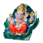 Ganesh Ji Sittng on Betel leaf Marble Dust Murti Idol - 6 × 7 Inches | For Pooja Temple And Home Decor -