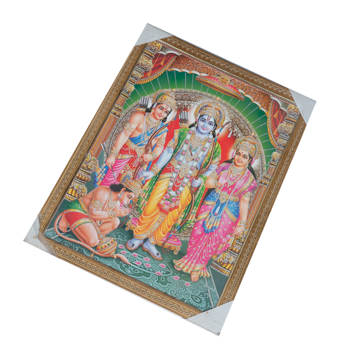 Lord Ram Darbar With Ram, Laxman, Sita And Hanuman Photo Frame - 26 × 20 Inches | For Pooja Temple | Home Decor And GIfts
