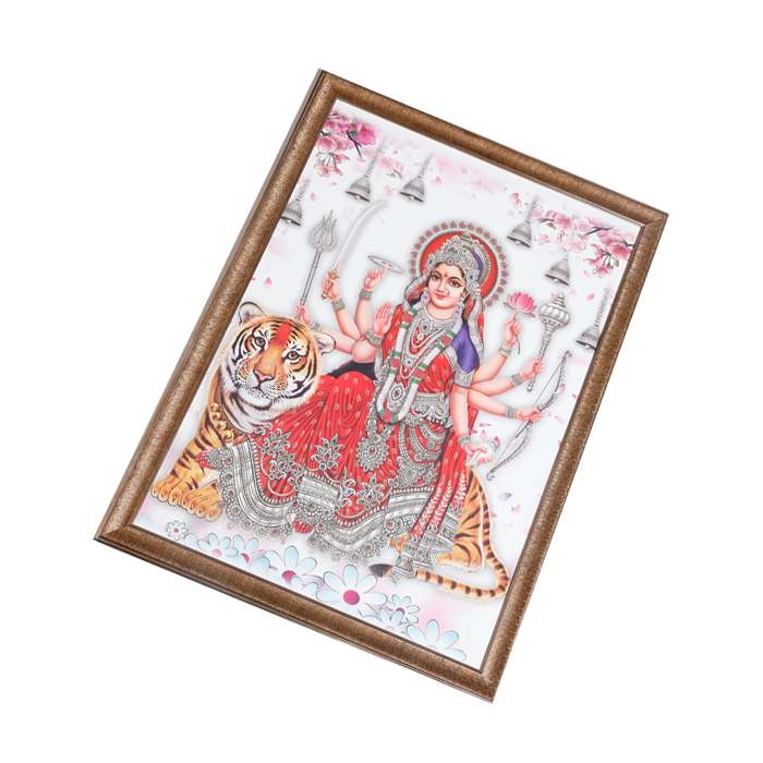 Goddess Durga Mata Is Sitting On The Lion Photo Frame - 30× 23 Inches | For Pooja Temple | Home Decor And Gifts
