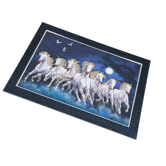 7 Running Vastu Shastr White Horse Photo Frame - 14 × 20 Inches | For Home Decor And Gifts