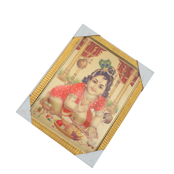 Lord Bal Gopal Krishna Photo Frame - 12 × 10 Inches | For Pooja Temple | Home Decor And Gifts