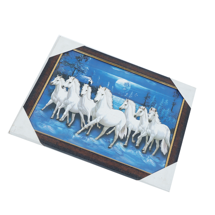 7 Running Vastu Shastr White Horse Photo Frame - 13 × 10 Inches | For Home Decor And Gifts