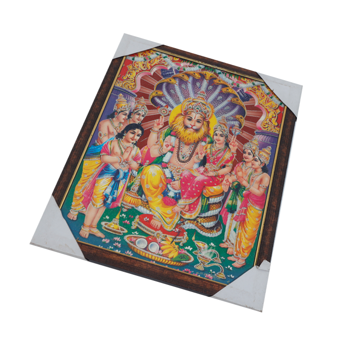 Narasimha Lakshmi/Swami Narayan Laxmi Photo Frame - 17 x 13 Inches | For Pooja Temple | Home Decor And Gifts