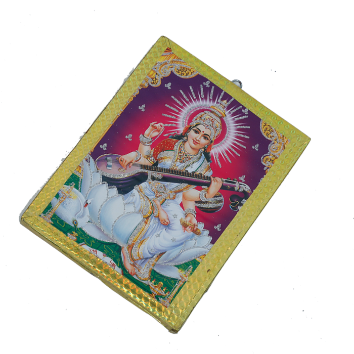 Goddess Saraswati Mata Sitting on Lotus Flower Photo Frame - 7 × 5 Inches | For Pooja Temple | Home Decor And Gifts
