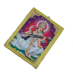 Goddess Saraswati Mata Sitting on Lotus Flower Photo Frame - 7 × 5 Inches | For Pooja Temple | Home Decor And Gifts