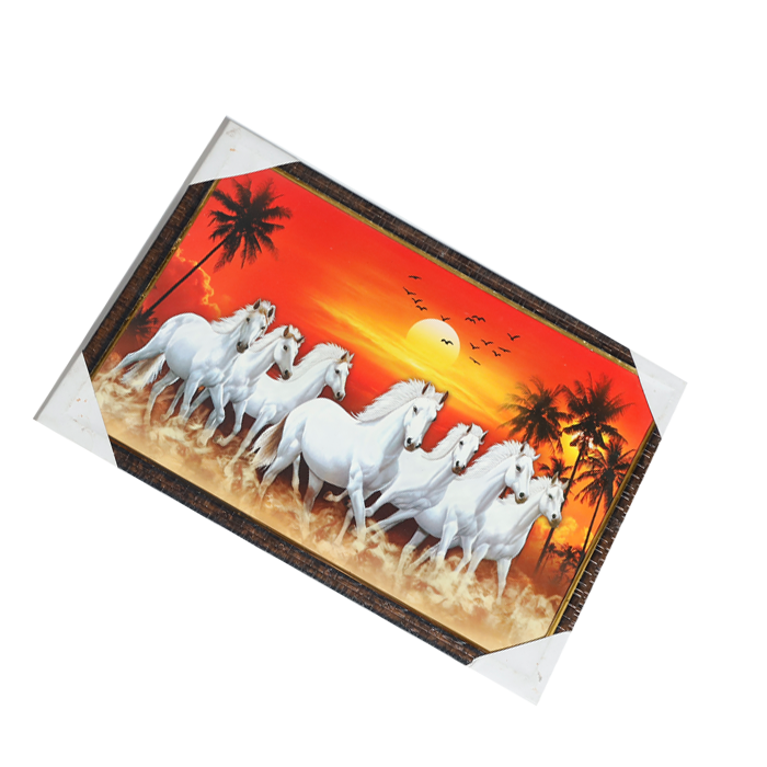 7 Running Vastu Shastr White Horse Photo Frame - 13 × 19 Inches | For Home Decor And Gifts