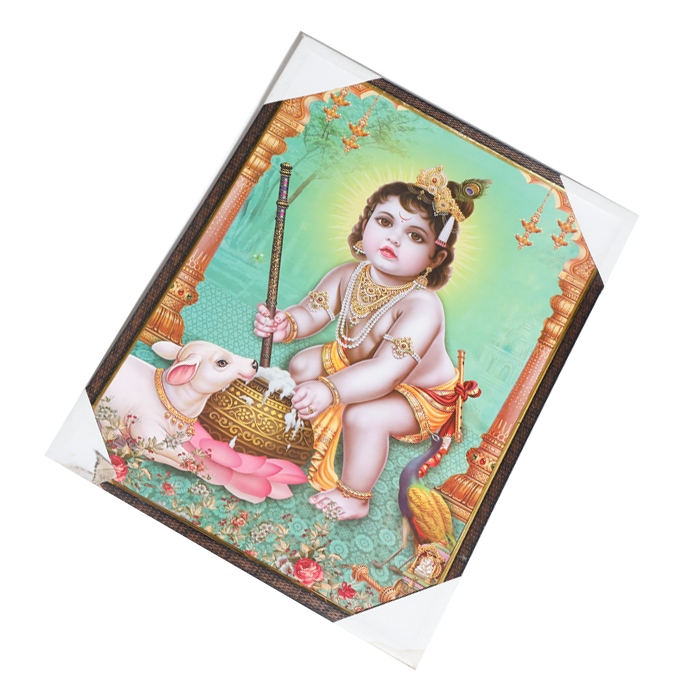 Lord Bal Gopal Krishna Photo Frame - 25 × 19 Inches | For Pooja Temple | Home Decor And Gifts
