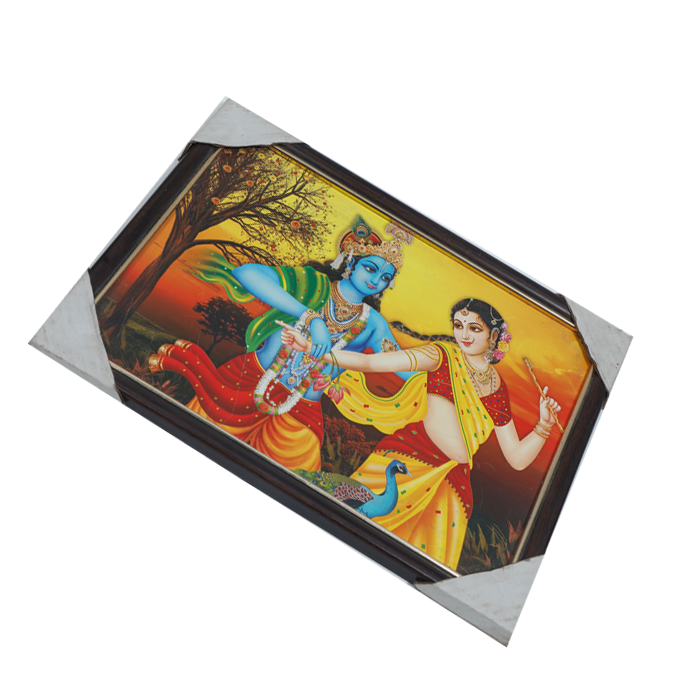 Goddess Radha And Lord Krishan Photo Frame - 9 × 13 Inches | For Pooja Temple | Home Decor And Gifts