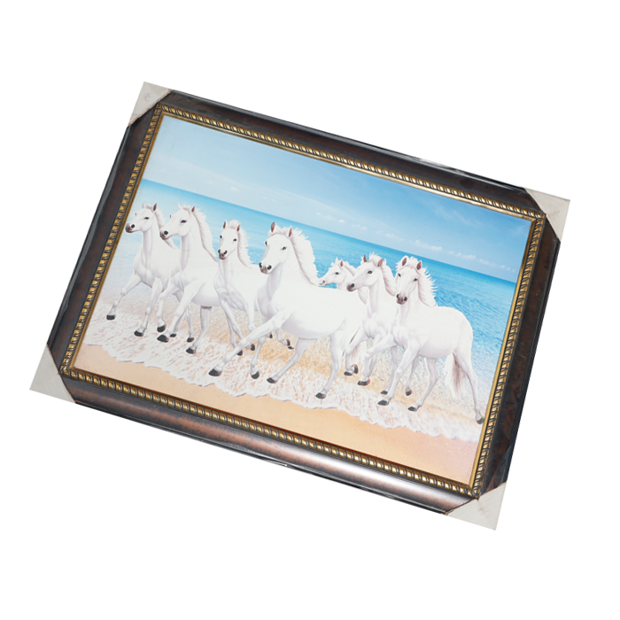 7 Running Vastu Shastr White Horse Photo Frame - 31 × 23 Inches | For Home Decor And Gifts