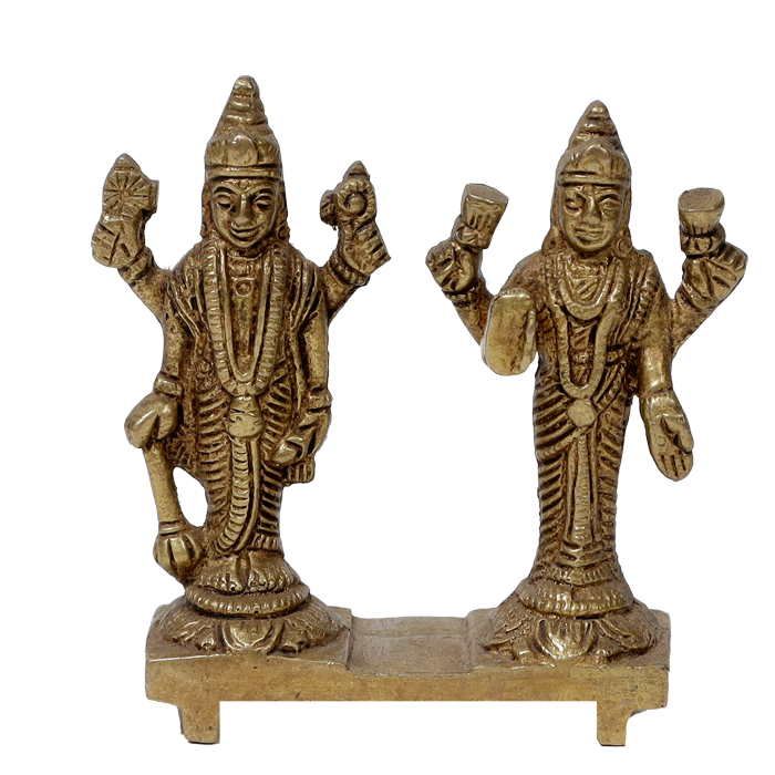Brass Murti 2 No. Lord Vishnu Bhagavaan and Goddess Lakshmi Ji - 3.2 × 3.4 Inches | For Pooja Temple | Home Decor And Gifts