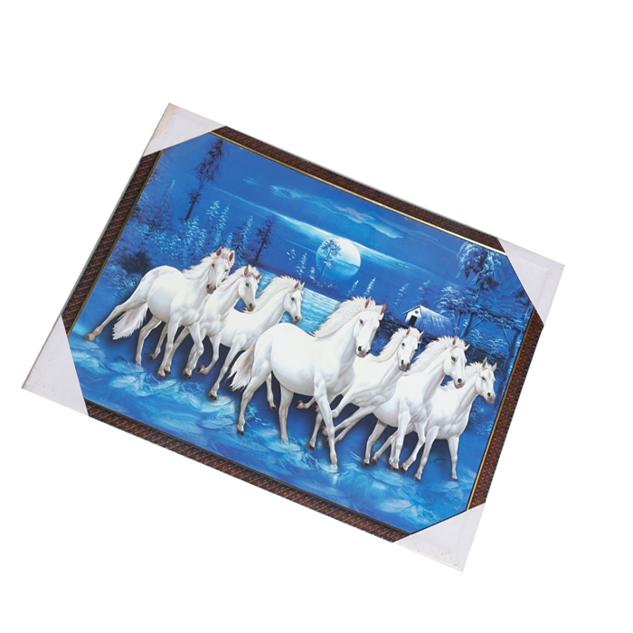 7 Running Vastu Shastr White Horse Photo Frame - 19 × 25 Inches | For Home Decor And Gifts