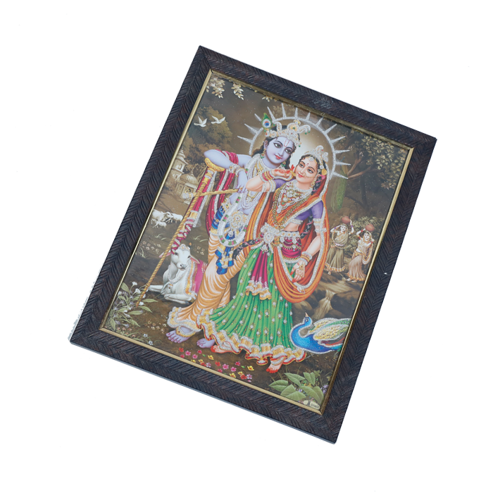 Lord Krishan And Goddess Radha Photo Frame - 13 × 10 Inches | For Pooja Temple | Home Decor And Gifts