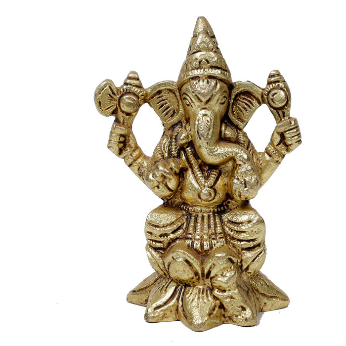 Brass Murti Lord Ganesha Is Sitting On Lotus Flower - 4 × 3 Inches | For Pooja Temple | Home Decor And Gifts