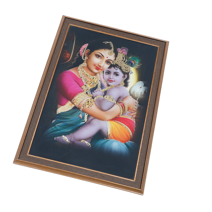 Yashoda Maa With Bal Krishna Photo Frame - 14 × 20 Inches | For Pooja Temple | Home Decor And Gifts