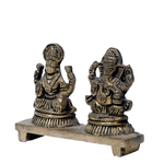 Brass Murti Goddess Lakshmi And Lord Ganesha Is Sitting On Stool - 2 × 3 Inches | 2.5 × 3 Inches | For Pooja Temple | Home Decor And Gifts