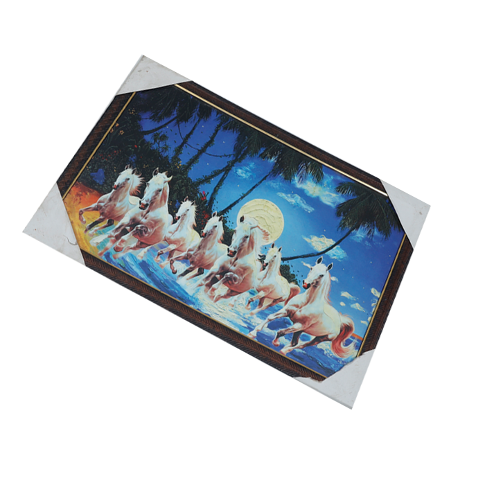 7 Running Vastu Shastr White Horse Photo Frame - 20 × 13 Inches | For Home Decor And Gifts