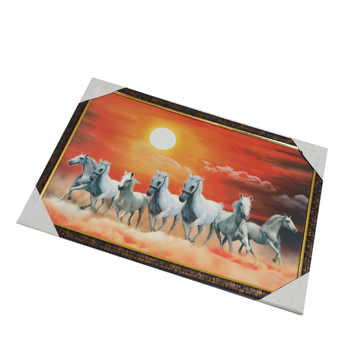 7 Running Vastu Shastr White Horse Photo Frame - 20 × 13 Inches | For Home Decor And Gifts