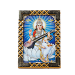 Saraswati Mata Sitting on Lotus Flower Photo Frame - 5 × 3 Inches | For Pooja Temple And Home Decor