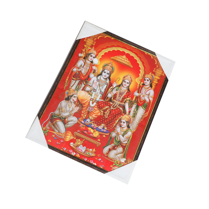 Lord Ram Darbar With Ram, Laxman, Sita And Hanuman Photo Frame - 25 × 19 Inches | For Pooja Temple | Home Decor And GIfts