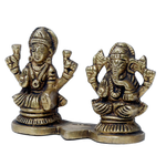 Brass Murti Goddess Lakshmi And Lord Ganesha Is Sitting On Stool - 2 × 3 Inches | 2.5 × 3 Inches | For Pooja Temple | Home Decor And Gifts
