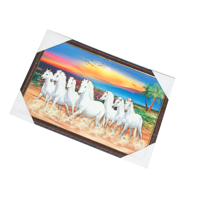 7 Running Vastu Shastr White Horse Photo Frame - 13 × 19 Inches | For Home Decor And Gifts