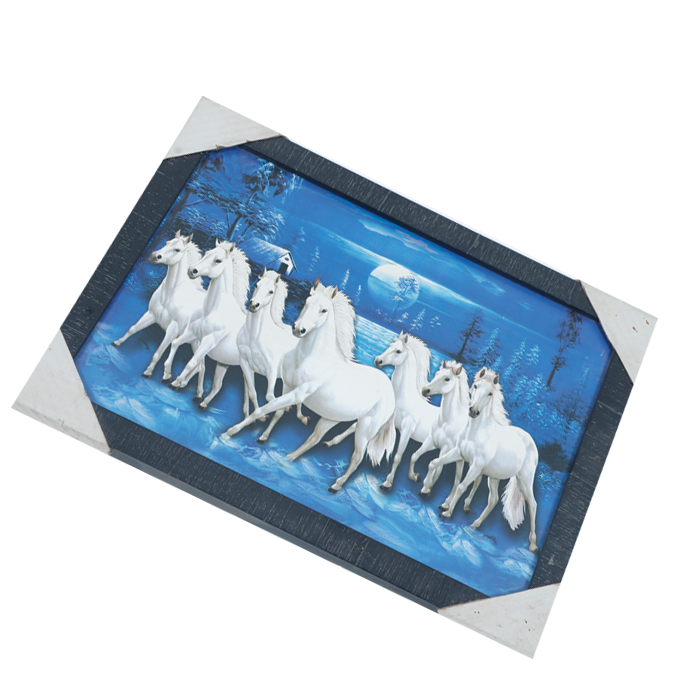 7 Running Vastu Shastr White Horse Photo Frame - 13 × 10 Inches | For Home Decor And Gifts