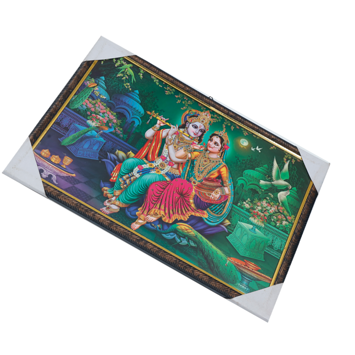 Goddess Radha And Lord Krishan Photo Frame - 20 × 13 Inches | For Pooja Temple | Home Decor And Gifts