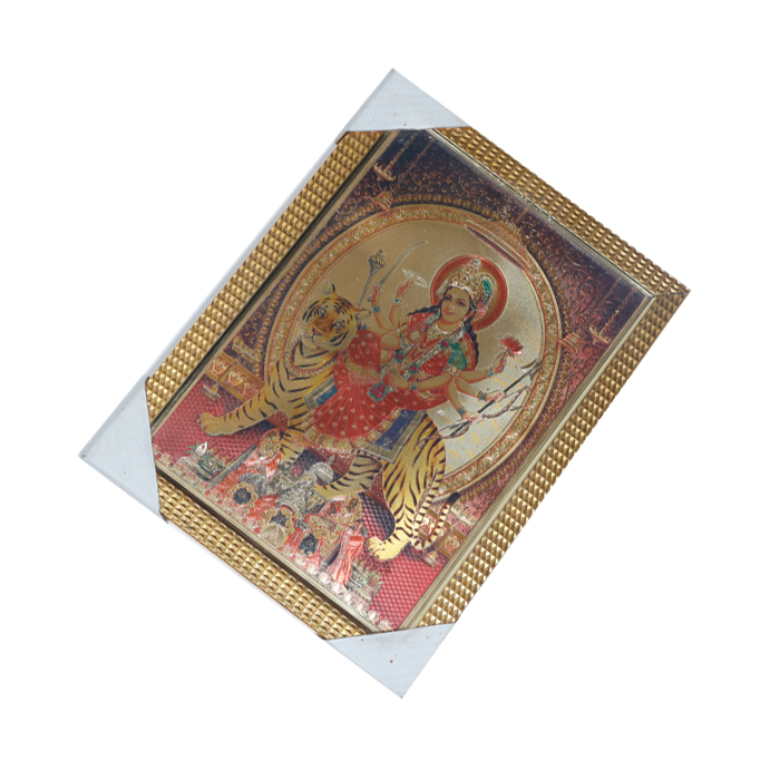 Goddess Durga Mata Is Sitting On The Lion Photo Frame - 13 × 10 Inches | For Pooja Temple | Home Decor And Gifts