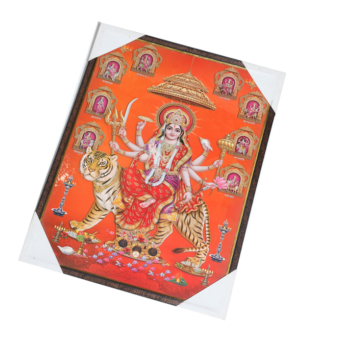 Goddess Durga Mata Is Sitting On The Lion Photo Frame - 25 × 17 Inches | For Pooja Temple | Home Decor And GIfts