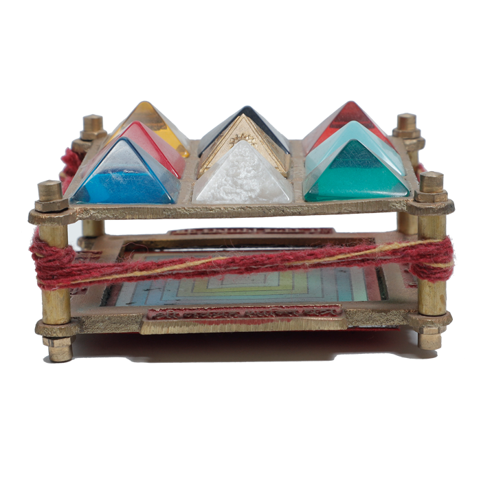 Navgraha Pyramid Yantra Chowki in Brass for Navgraha Shanti & Good Luck - 3 × 3 Inches