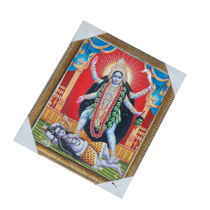Goddess Kali Mata Standing On Lord Shiva Photo Frame - 13 × 10 Inches | For Pooja Temple | Home Decor And Gifts