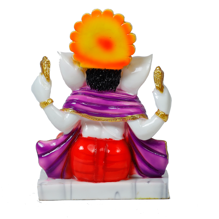 Lord Ganesha Is Sitting On The Throne Marble Dust Murti Idol - 9 × 7 Inches | For Pooja Temple And Home Decor