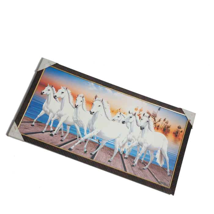 7 Running Vastu Shastr White Horse Photo Frame - 26 × 14 Inches | For Home Decor And Gifts