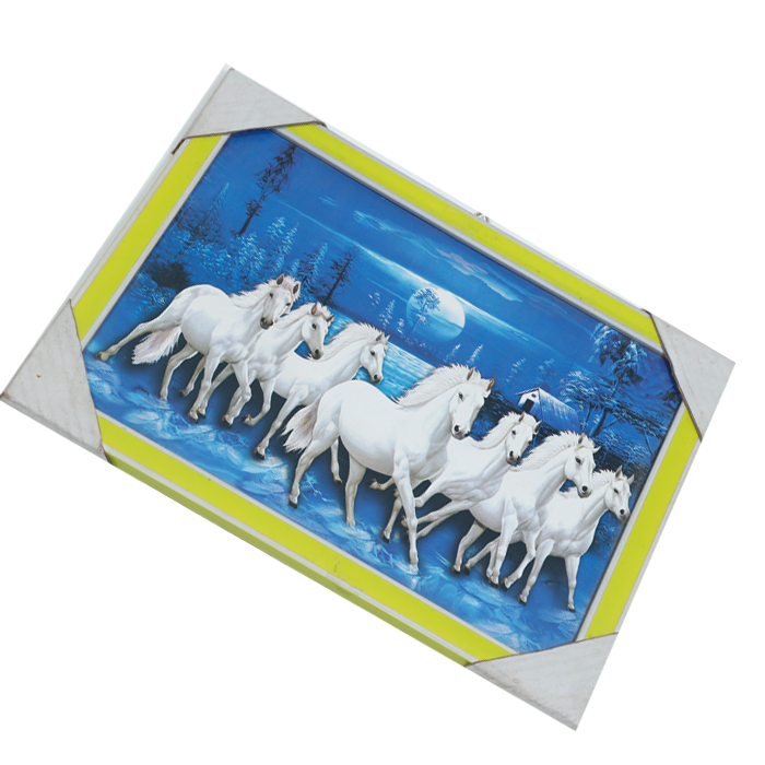 7 Running Vastu Shastr White Horse Photo Frame - 9 × 13 Inches | For Home Decor And Gifts