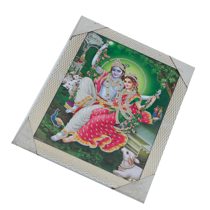 Goddess Radha And Lord Krishan Are Swinging Together Photo Frame - 9 × 13 Inches | For Pooja Temple | Home Decor And Gifts