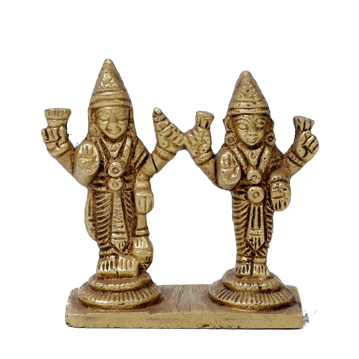 Brass Murti 1 No. Lord Vishnu Bhagavaan and Goddess Lakshmi Ji - 2.4 × 2.5 Inches | For Pooja Temple | Home Decor And Gifts